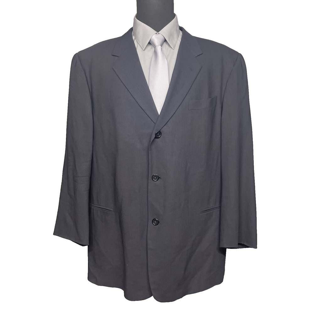 Donna Karan Signature Sport Coat Blazer 48R Italy 100% Wool Gray 3 Button Luxury